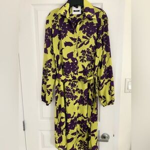 Dimora Floral Button-Front Shirt Dress in Yellow and Purple